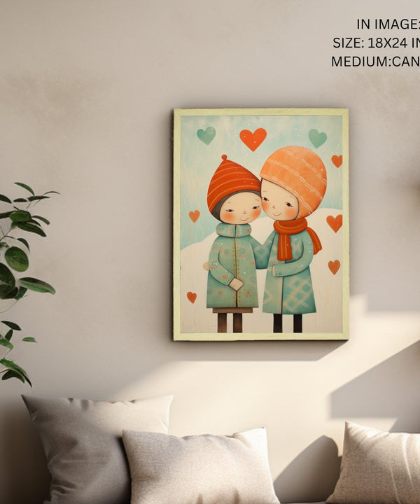 Warmth Within: Sowpeace's Premium Boy & Girl Winter Canvas Art – Handcrafted Indian-Inspired Prints for Cozy Holiday Decor — image 5