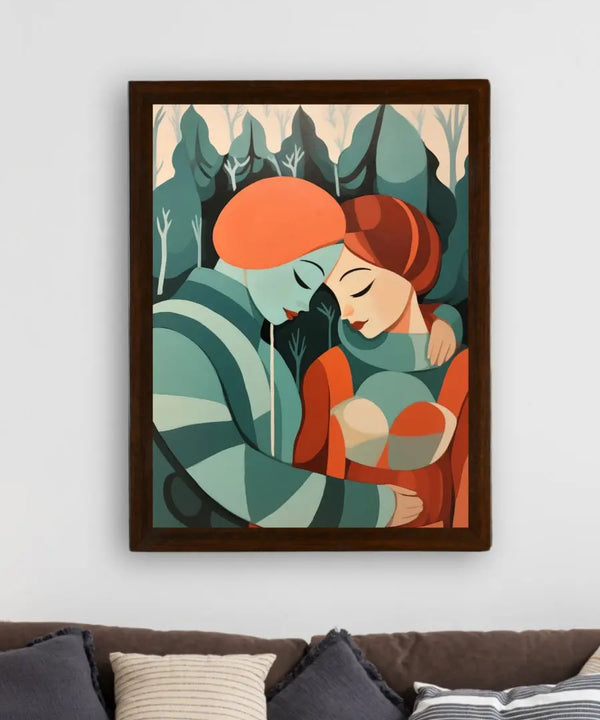 Winter Whispers: Premium Modern Couple Canvas Print by Sowpeace – Handcrafted Indian-Inspired Art for Elegant Winter Home Decor — image 3