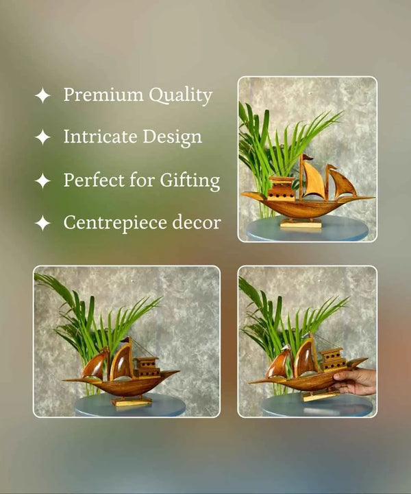 Wooden House Boat: Artisan-Crafted Tabletop Elegance — image 3