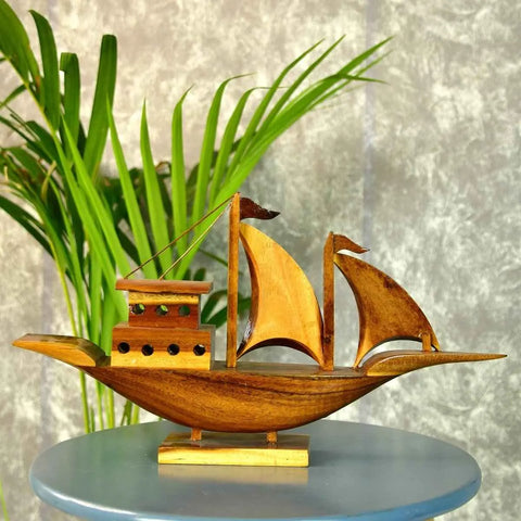 Wooden House Boat: Artisan-Crafted Tabletop Elegance