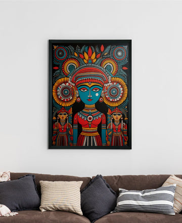 Abstract Crowned Women: Sowpeace Handcrafted Prints – Premium Indian-Inspired Canvas Art for Modern Home Decoration — alternate view