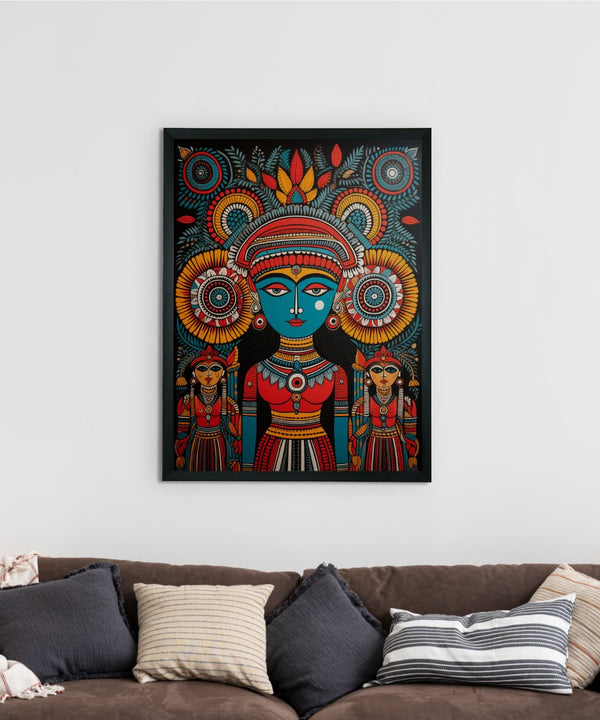 Abstract Crowned Women: Sowpeace Handcrafted Prints – Premium Indian-Inspired Canvas Art for Modern Home Decoration — image 2