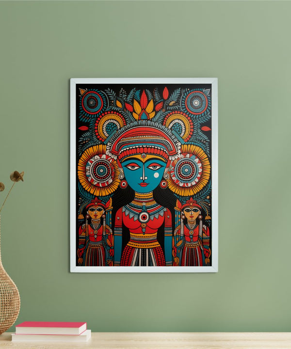 Abstract Crowned Women: Sowpeace Handcrafted Prints – Premium Indian-Inspired Canvas Art for Modern Home Decoration — main view