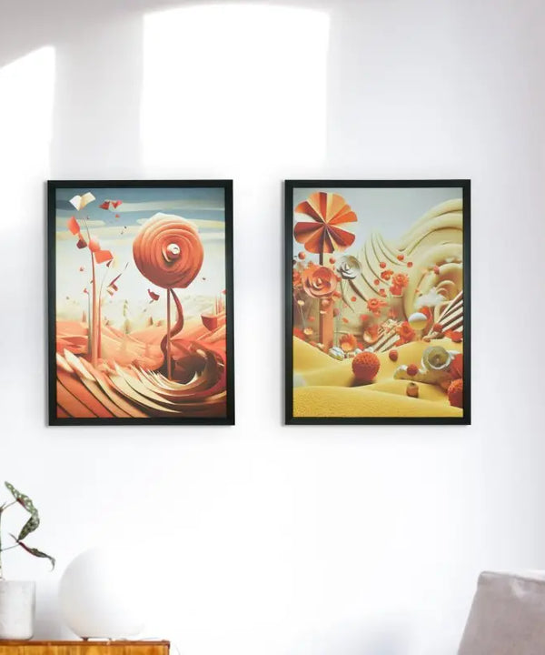 Sowpeace's Handcrafted 3D Autumn Abstract Wall Art – Premium Set of 2, Indian-Inspired Canvas Home Decor — main view