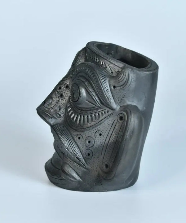 Unique Black Terracotta Asur Mask with Vase - Artisan Home Décor — image 7