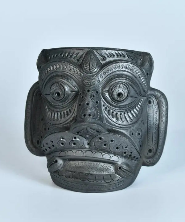 Unique Black Terracotta Asur Mask with Vase - Artisan Home Décor — image 6