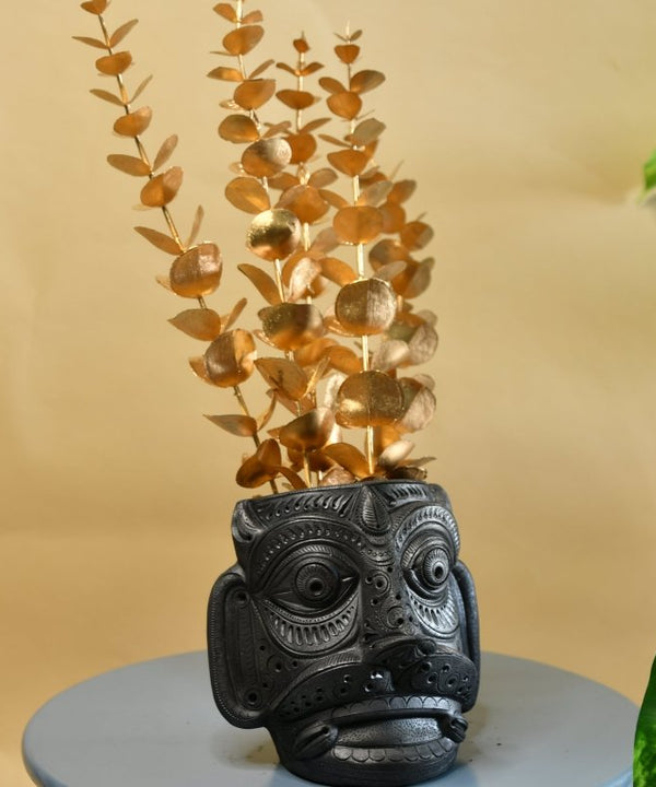 Unique Black Terracotta Asur Mask with Vase - Artisan Home Décor — image 3