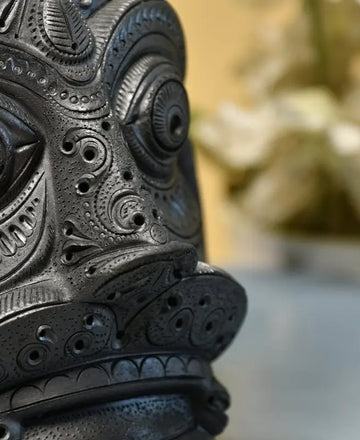 Unique Black Terracotta Asur Mask with Vase - Artisan Home Décor — alternate view