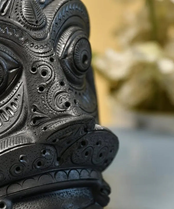 Unique Black Terracotta Asur Mask with Vase - Artisan Home Décor — image 2