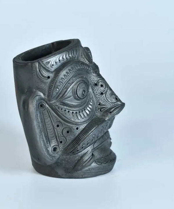 Unique Black Terracotta Asur Mask with Vase - Artisan Home Décor — image 8