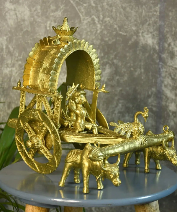 Large Dhokra Craft - Cow Cart Brass Decor — image 4