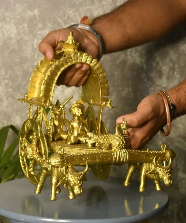 Large Dhokra Craft - Cow Cart Brass Decor — image 3