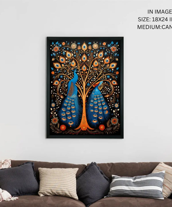 Twin Flames: Handcrafted Enchanting Peacock Print – Premium Indian-Inspired Canvas Art for Modern Home Decoration — image 5