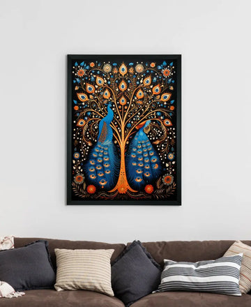 Twin Flames: Handcrafted Enchanting Peacock Print – Premium Indian-Inspired Canvas Art for Modern Home Decoration — alternate view