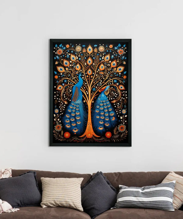 Twin Flames: Handcrafted Enchanting Peacock Print – Premium Indian-Inspired Canvas Art for Modern Home Decoration — image 2