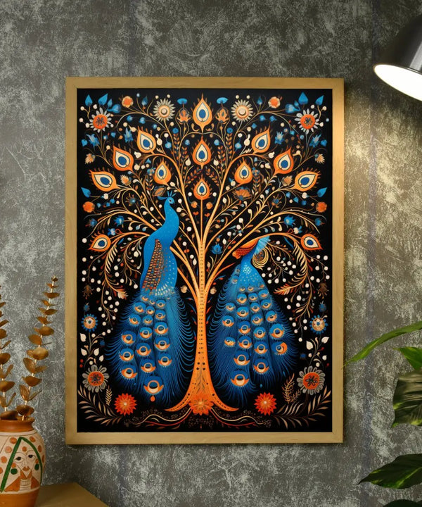 Twin Flames: Handcrafted Enchanting Peacock Print – Premium Indian-Inspired Canvas Art for Modern Home Decoration — image 4