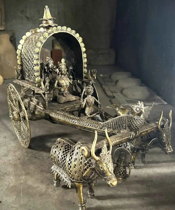 Premium Brass Dhokra Cow Cart Home Decor — image 2