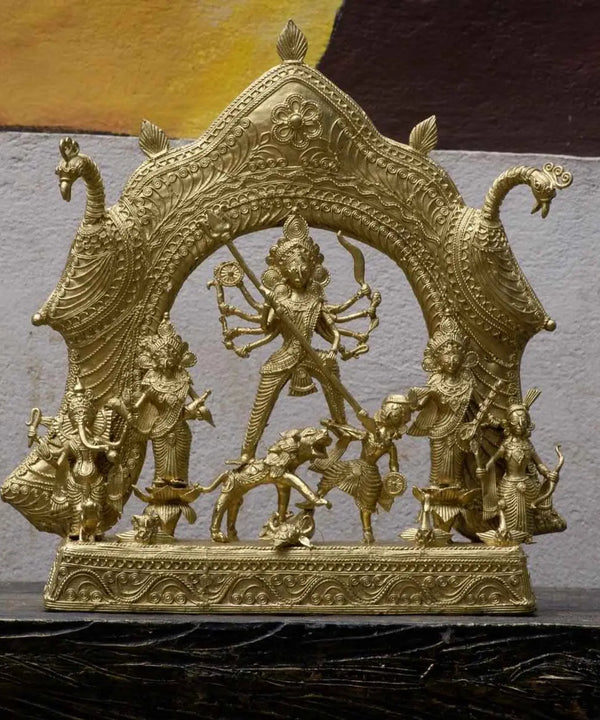 Premium Dhokra Durga Sculpture Artisan Brass Home Decor — main view