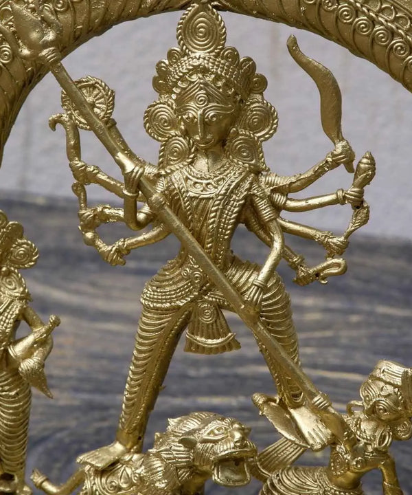Premium Dhokra Durga Sculpture Artisan Brass Home Decor — image 3