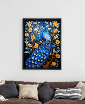 Sowpeace Serenity: Handcrafted Peacock's Tranquil Aura – Premium Indian-Inspired Canvas Art for Elegant Home Decor — alternate view