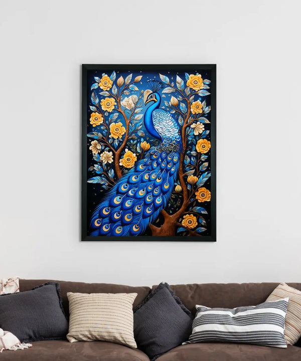 Sowpeace Serenity: Handcrafted Peacock's Tranquil Aura – Premium Indian-Inspired Canvas Art for Elegant Home Decor — image 2