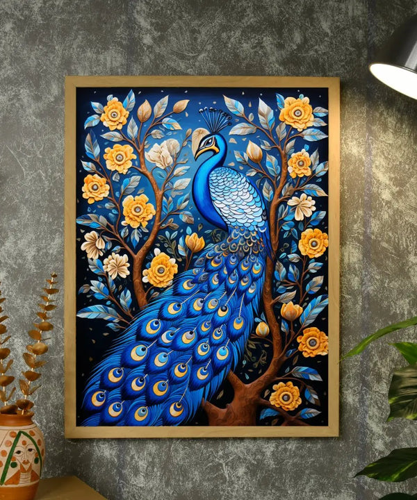 Sowpeace Serenity: Handcrafted Peacock's Tranquil Aura – Premium Indian-Inspired Canvas Art for Elegant Home Decor — image 4