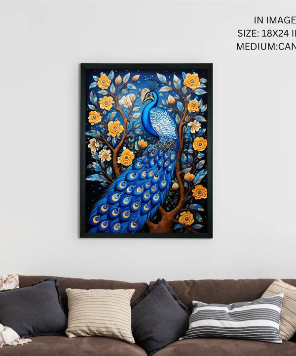 Sowpeace Serenity: Handcrafted Peacock's Tranquil Aura – Premium Indian-Inspired Canvas Art for Elegant Home Decor — image 5