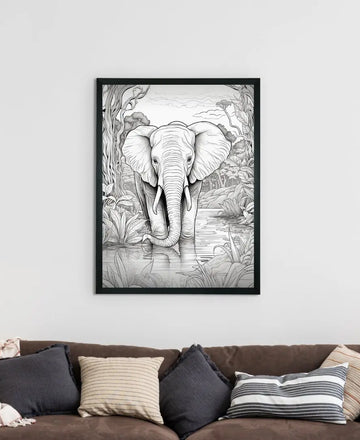Jungle Symphony: Handcrafted Line Art Elephant Canvas – Premium Indian-Inspired Wall Art for Modern Home Decoration — alternate view