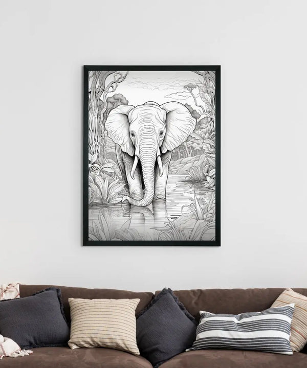 Jungle Symphony: Handcrafted Line Art Elephant Canvas – Premium Indian-Inspired Wall Art for Modern Home Decoration — image 2