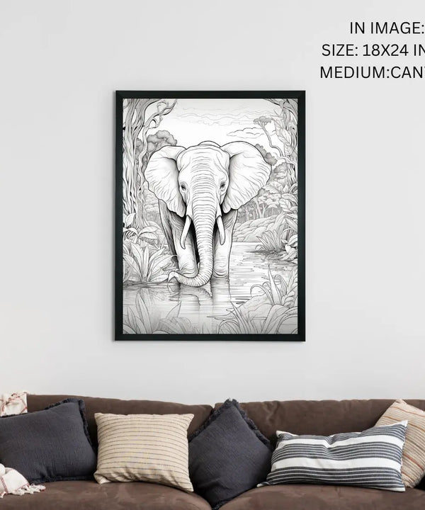 Jungle Symphony: Handcrafted Line Art Elephant Canvas – Premium Indian-Inspired Wall Art for Modern Home Decoration — image 5