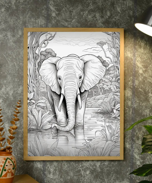 Jungle Symphony: Handcrafted Line Art Elephant Canvas – Premium Indian-Inspired Wall Art for Modern Home Decoration — image 4