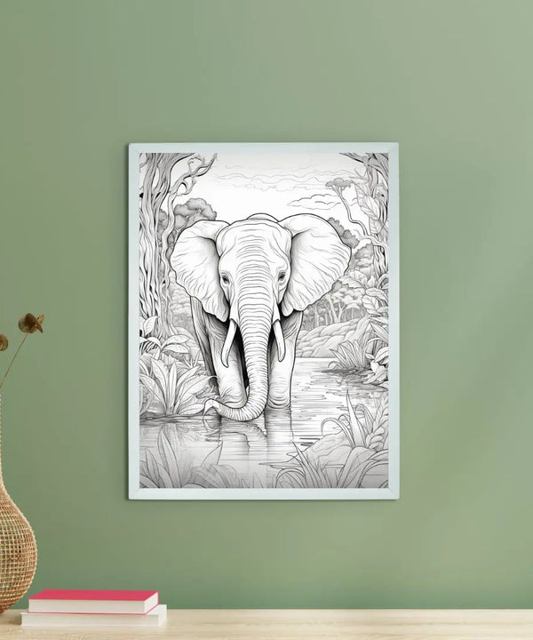 Jungle Symphony: Handcrafted Line Art Elephant Canvas – Premium Indian-Inspired Wall Art for Modern Home Decoration — main view