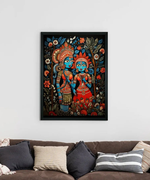 Sowpeace Serenity: Handcrafted Krishna & Radha's Bliss – Premium Indian-Inspired Canvas Wall Print for Spiritual Home Decor — image 2