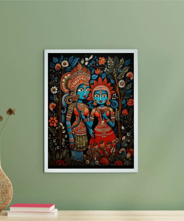 Sowpeace Serenity: Handcrafted Krishna & Radha's Bliss – Premium Indian-Inspired Canvas Wall Print for Spiritual Home Decor — main view