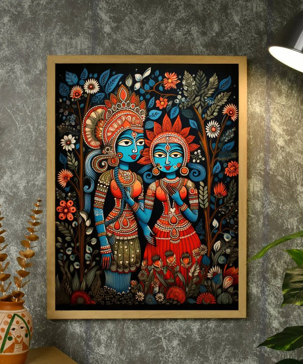 Sowpeace Serenity: Handcrafted Krishna & Radha's Bliss – Premium Indian-Inspired Canvas Wall Print for Spiritual Home Decor — image 4