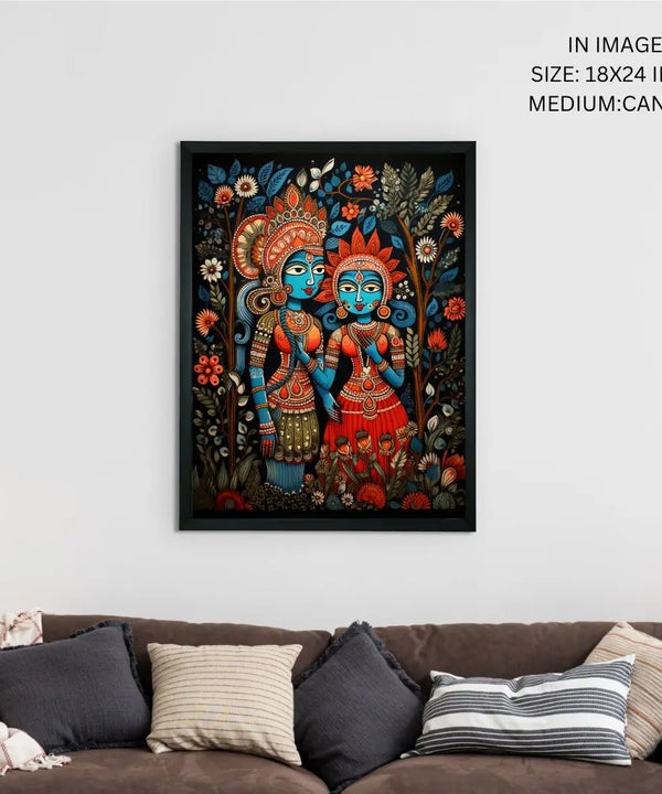 Sowpeace Serenity: Handcrafted Krishna & Radha's Bliss – Premium Indian-Inspired Canvas Wall Print for Spiritual Home Decor — image 5