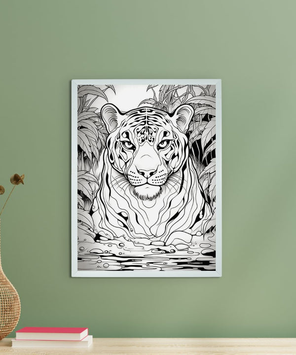 Stripes of Serenity: Sowpeace Handcrafted Tiger Wall Art – Premium Indian-Inspired Canvas Print for Elegant Home Decor — main view