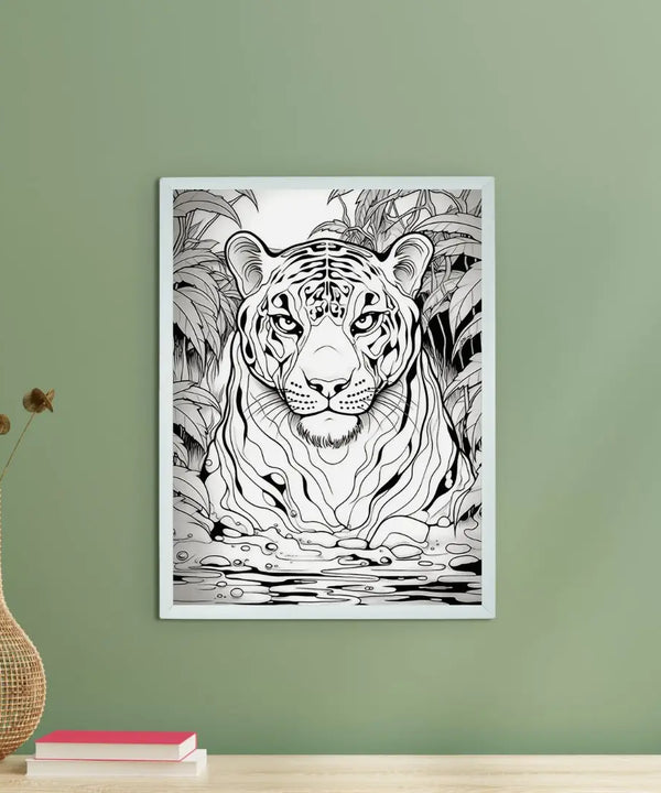 Stripes of Serenity: Sowpeace Handcrafted Tiger Wall Art – Premium Indian-Inspired Canvas Print for Elegant Home Decor — main view