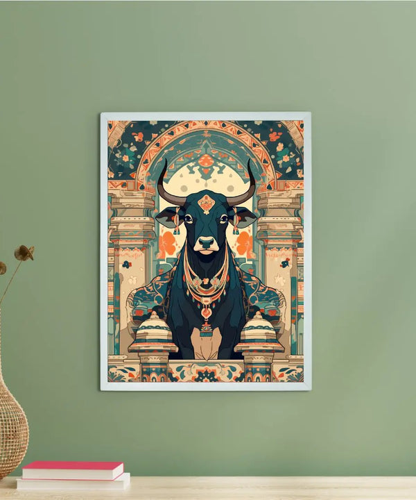 Sowpeace's Handcrafted Pichwai Cow Art with Hindu Mythology – Premium Indian-Inspired Canvas Wall Print for Traditional Home Decor — main view