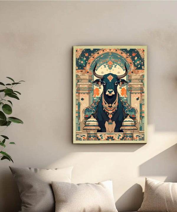 Sowpeace's Handcrafted Pichwai Cow Art with Hindu Mythology – Premium Indian-Inspired Canvas Wall Print for Traditional Home Decor — image 4