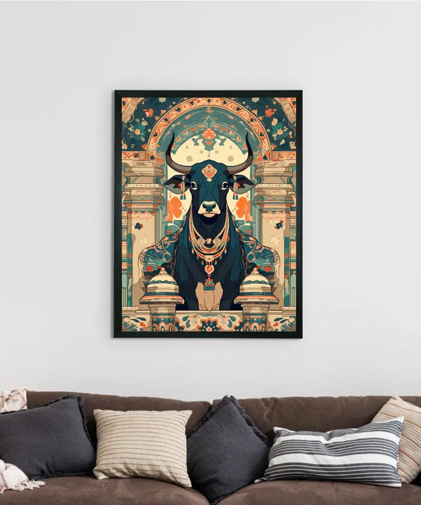Sowpeace's Handcrafted Pichwai Cow Art with Hindu Mythology – Premium Indian-Inspired Canvas Wall Print for Traditional Home Decor — image 2