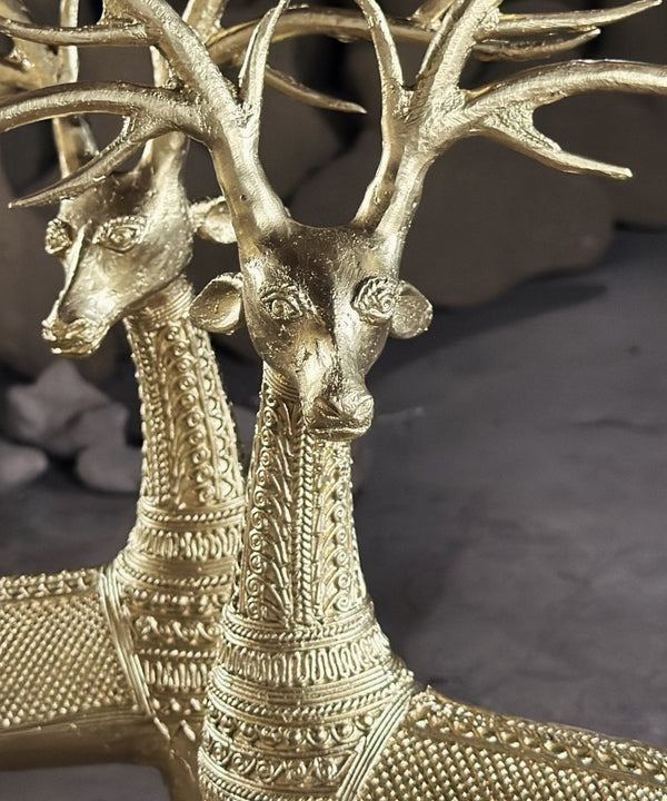 Unique Brass Dhokra Deer Pair Decor — main view