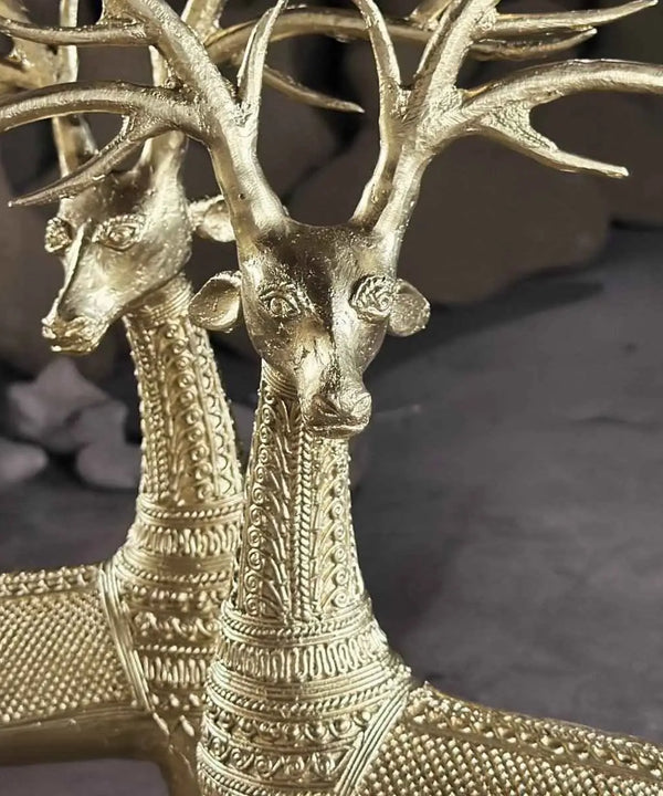 Unique Brass Dhokra Deer Pair Decor — main view