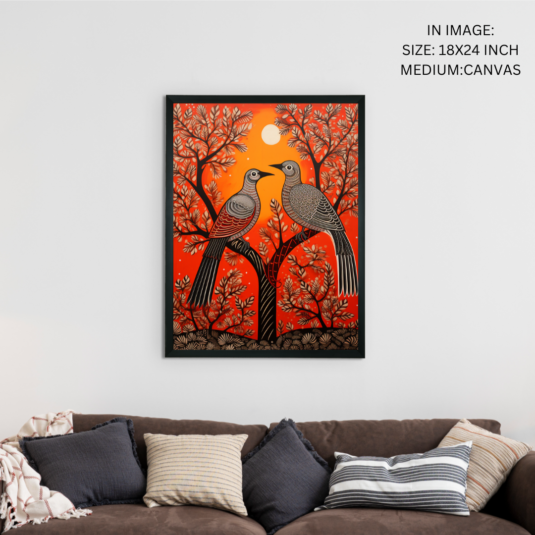 Pigeon Flight, Sunset Symphony: Sowpeace Handcrafted Canvas – Premium Indian-Inspired Art for Stylish Home Interiors