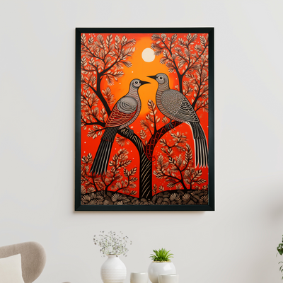 Pigeon Flight, Sunset Symphony: Sowpeace Handcrafted Canvas – Premium Indian-Inspired Art for Stylish Home Interiors