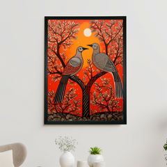 Pigeon Flight, Sunset Symphony: Sowpeace Handcrafted Canvas – Premium Indian-Inspired Art for Stylish Home Interiors - Additional View