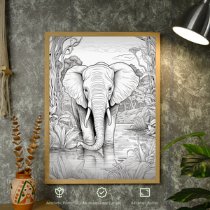 Jungle Symphony: Handcrafted Line Art Elephant Canvas – Premium Indian-Inspired Wall Art for Modern Home Decoration