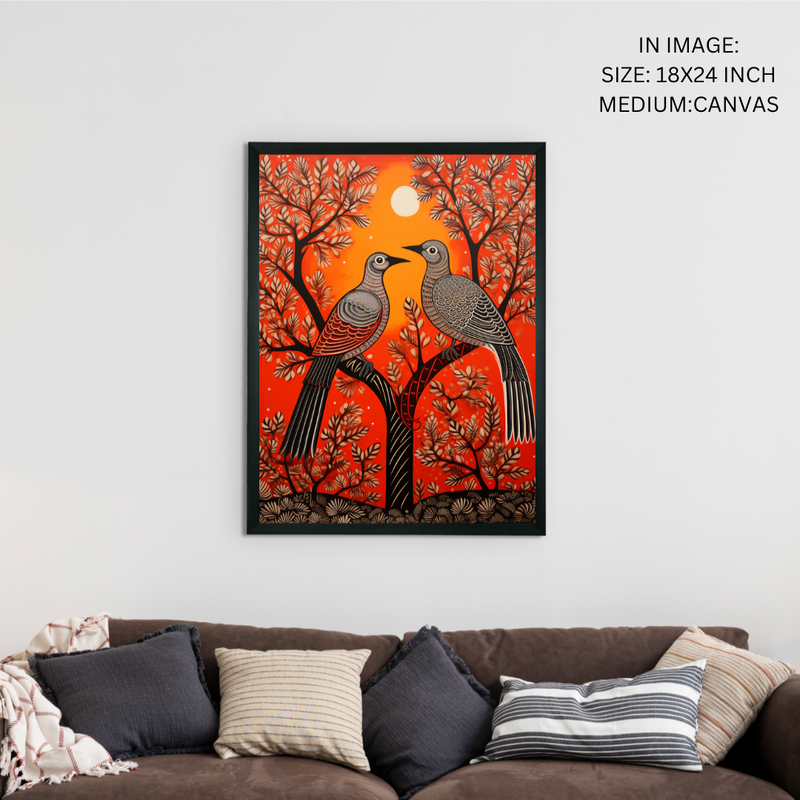 Pigeon Flight, Sunset Symphony: Sowpeace Handcrafted Canvas – Premium Indian-Inspired Art for Stylish Home Interiors – view 5