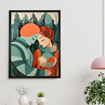 Winter Whispers: Premium Modern Couple Canvas Print by Sowpeace – Handcrafted Indian-Inspired Art for Elegant Winter Home Decor