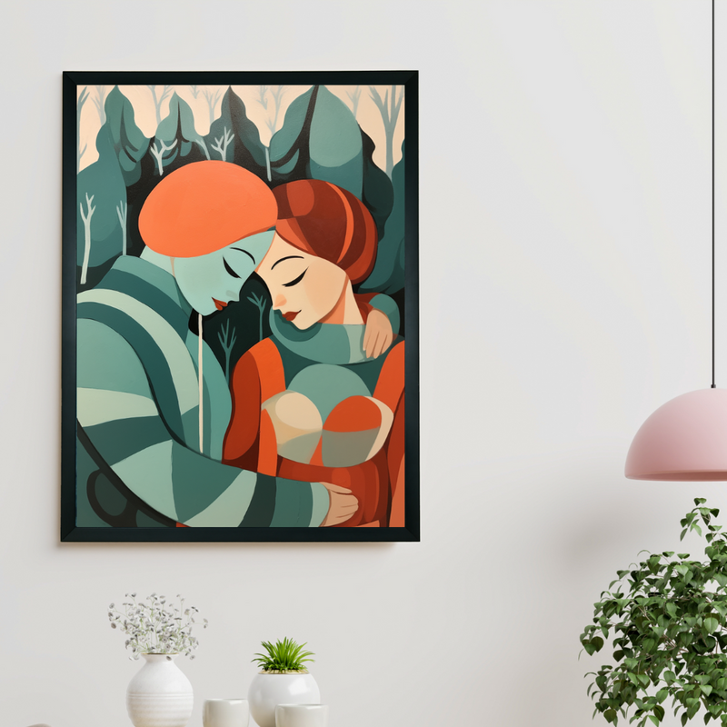 Winter Whispers: Premium Modern Couple Canvas Print by Sowpeace – Handcrafted Indian-Inspired Art for Elegant Winter Home Decor – view 2